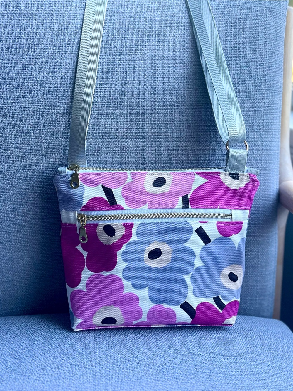 marimekko style floral handmade crossbody purse bag